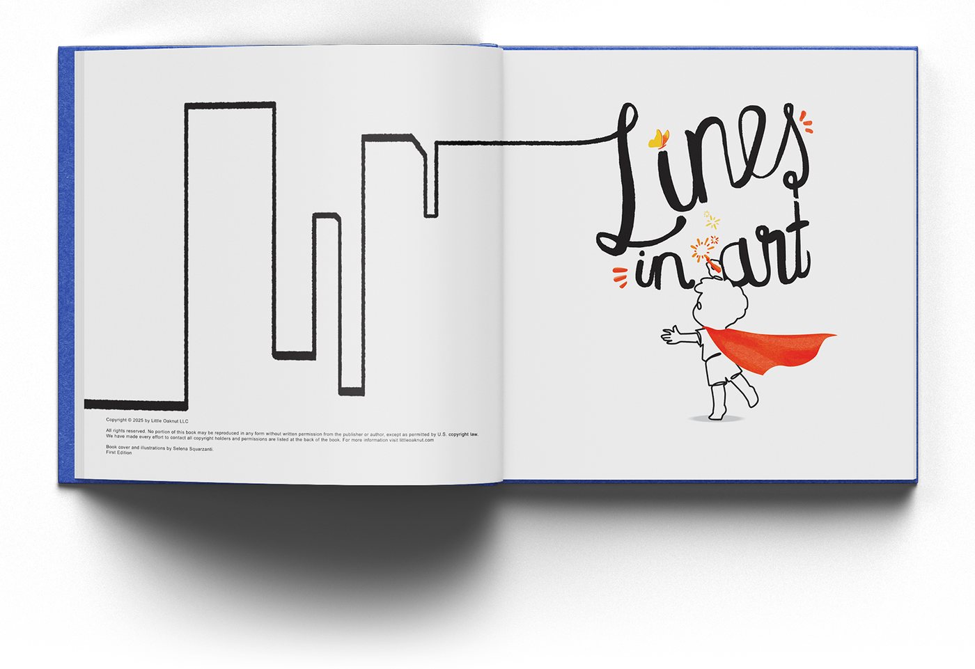 Book spread showing curved, straight, thick, and zig-zag lines